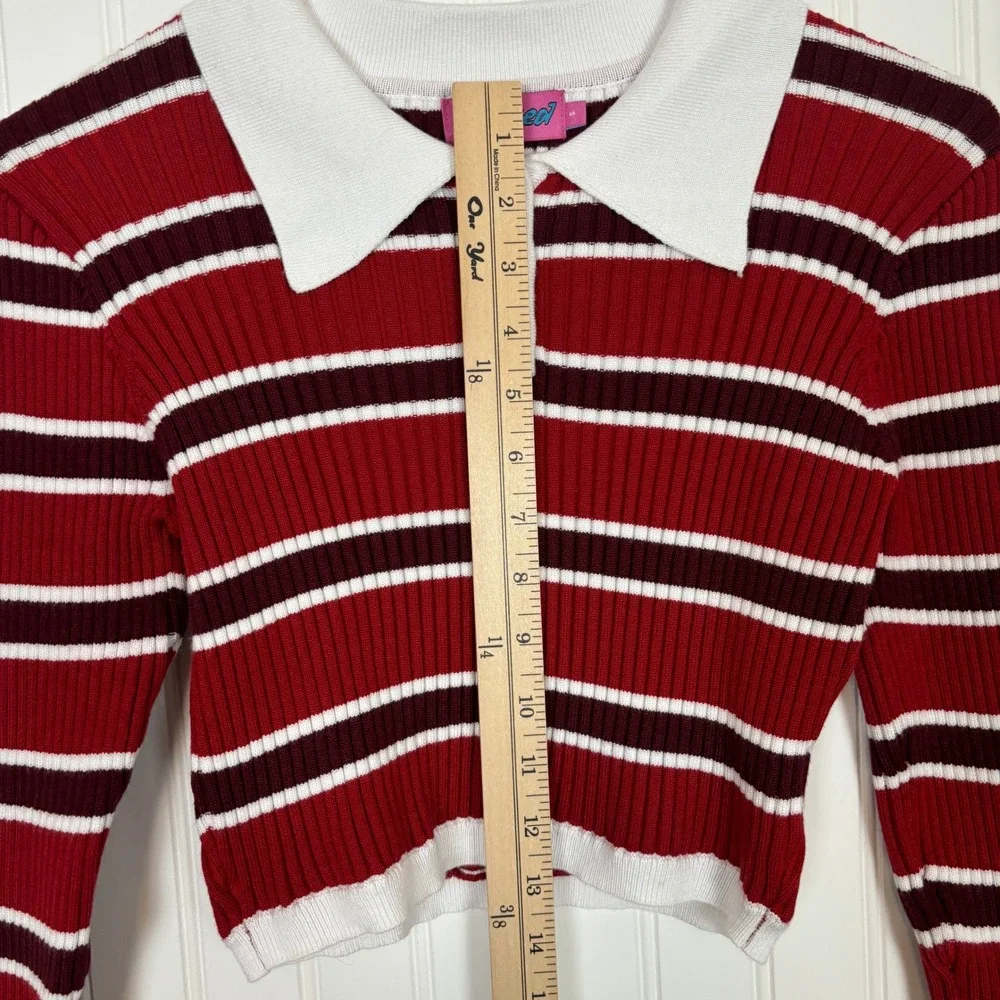 Edikted Striped Crop Top Womens S Red Ribbed Polo Y2K Retro Preppy Academia - Picture 8 of 12
